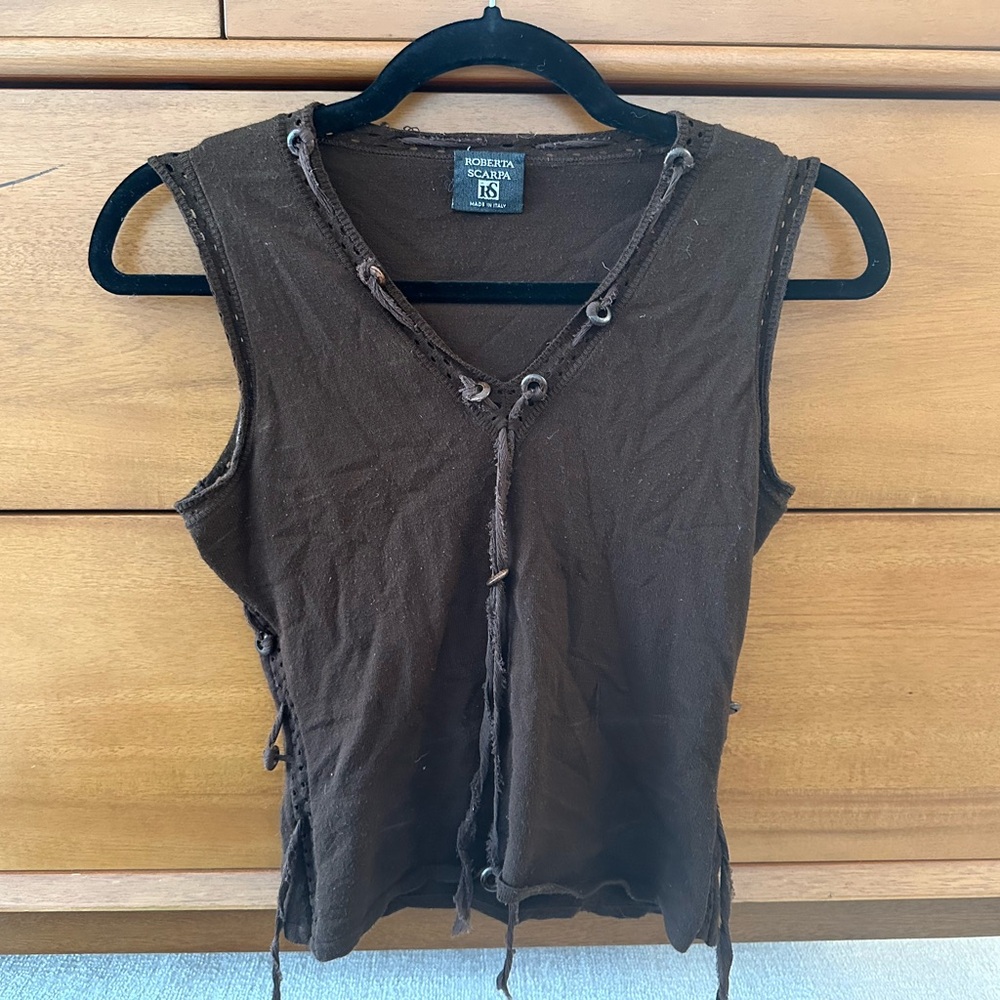 Brown Knit Sleeveless Top